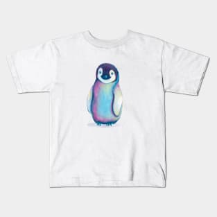 Colorful chubby penguin, watercolor art Kids T-Shirt